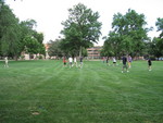 Contestants playing Frisbee